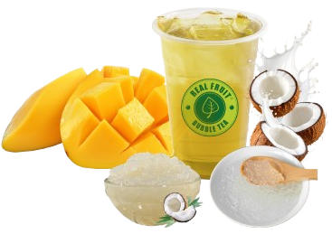 Heytea Coconut Mango Boom with fresh ingredients